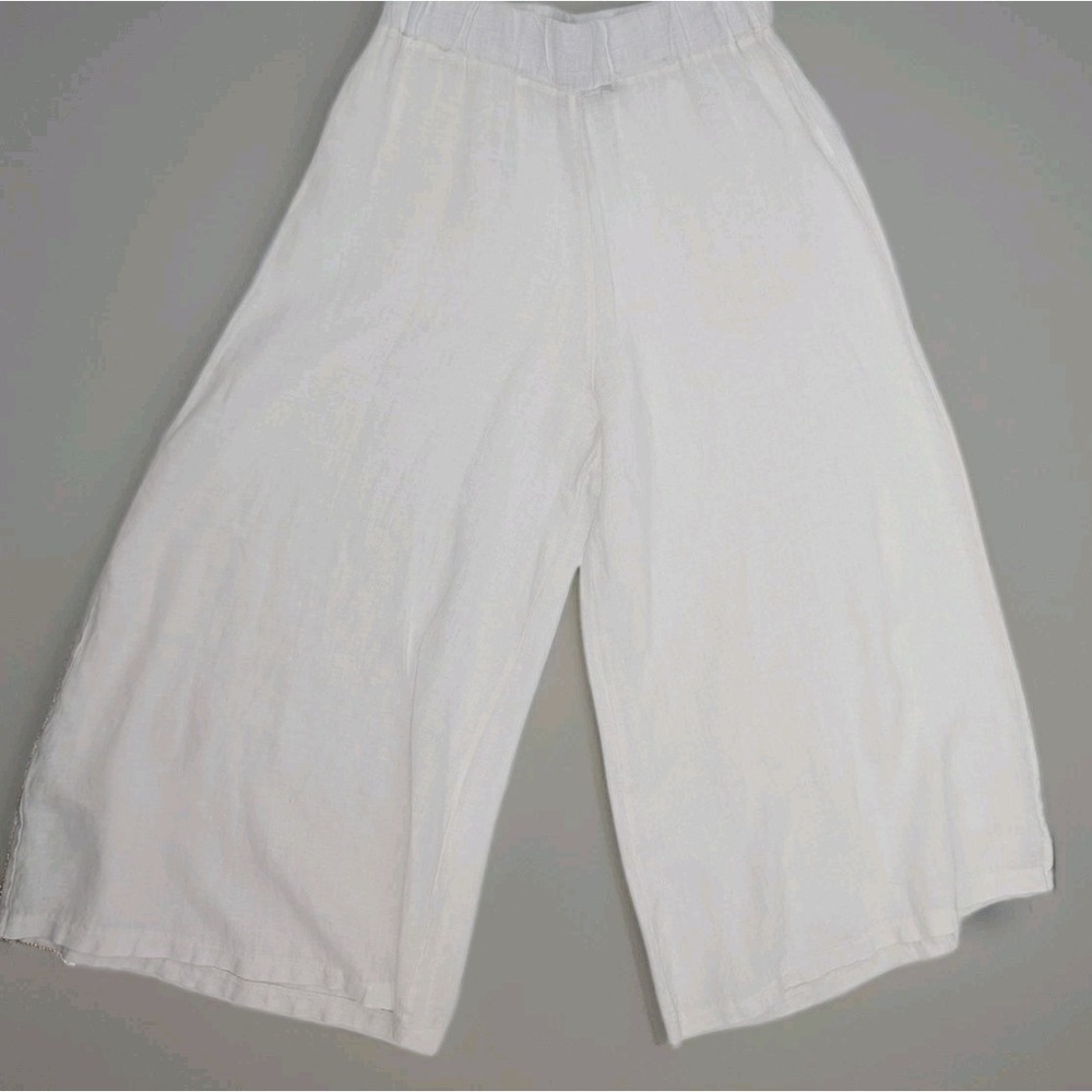 Avolto White Italian Linen Capri Super Wide Leg Small Pants Boho Coastal Luxury